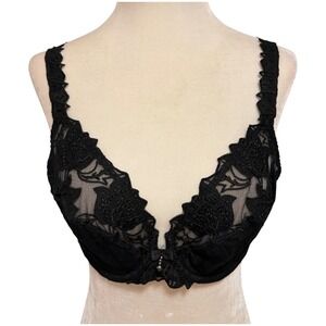Lejaby Black Floral Lace Underwire Bra Size 34D Made in France Intimates